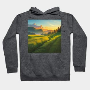 Lush, Sunlit Razor Grass Meadow at Sunset in Faerun Hoodie